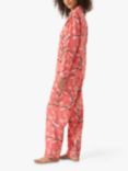 myza Organic Cotton Crane Print Long Pyjamas, Coral/Multi