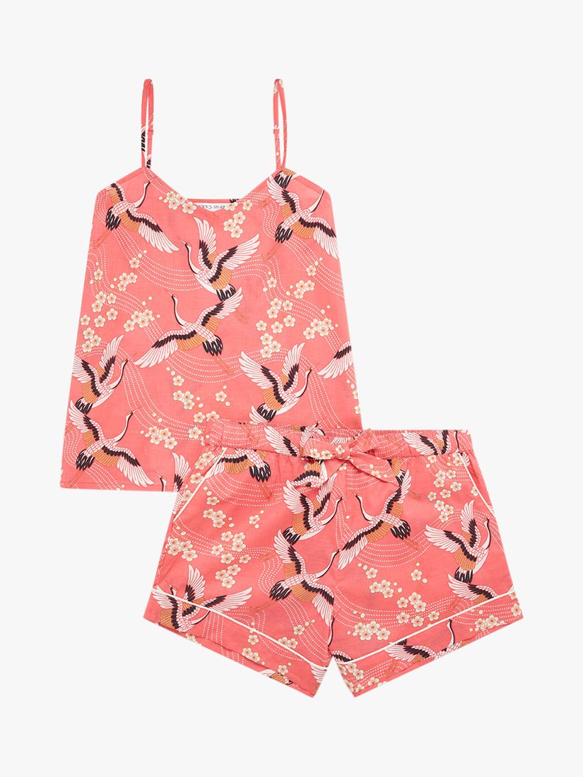 Buy myza Organic Cotton Crane Print Cami & Short Pyjamas, Coral/Multi Online at johnlewis.com