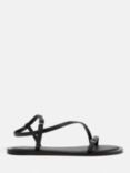 Jigsaw Asymmetric Strap Flat Leather Sandals, Black