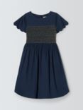 John Lewis Heirloom Collection Smock Bodice Party Dress, Navy