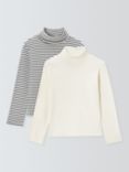 John Lewis Kids' Roll Neck Plain/Stripe Top, Pack of 2, Multi