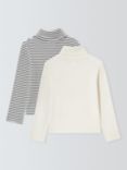 John Lewis Kids' Roll Neck Plain/Stripe Top, Pack of 2, Multi