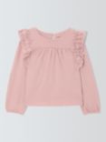 John Lewis Kids' Broderie Anglaise Trim Top, Pale Mauve