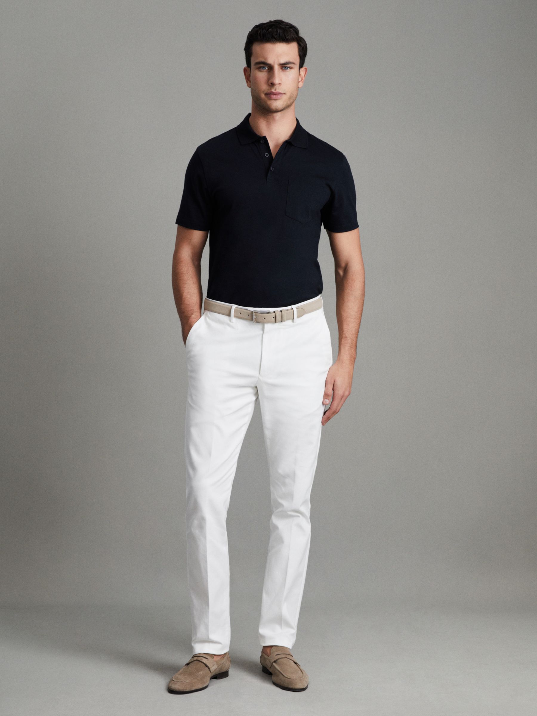 Reiss Austin Short Sleeve Cotton Polo Shirt, Navy, XS