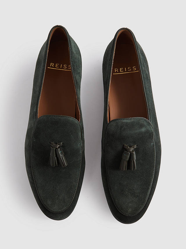 Reiss Harry Leather Tassel Loafers, Forest Green