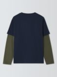 John Lewis Kids' Slogan Mock Sleeve Top, Navy/Olive