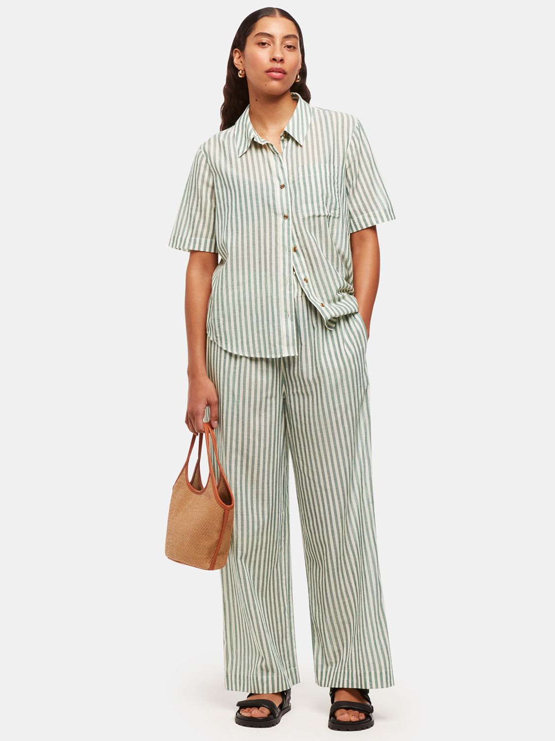 Buy Whistles Stripe Beach Cotton Trousers, Green/White Online at johnlewis.com