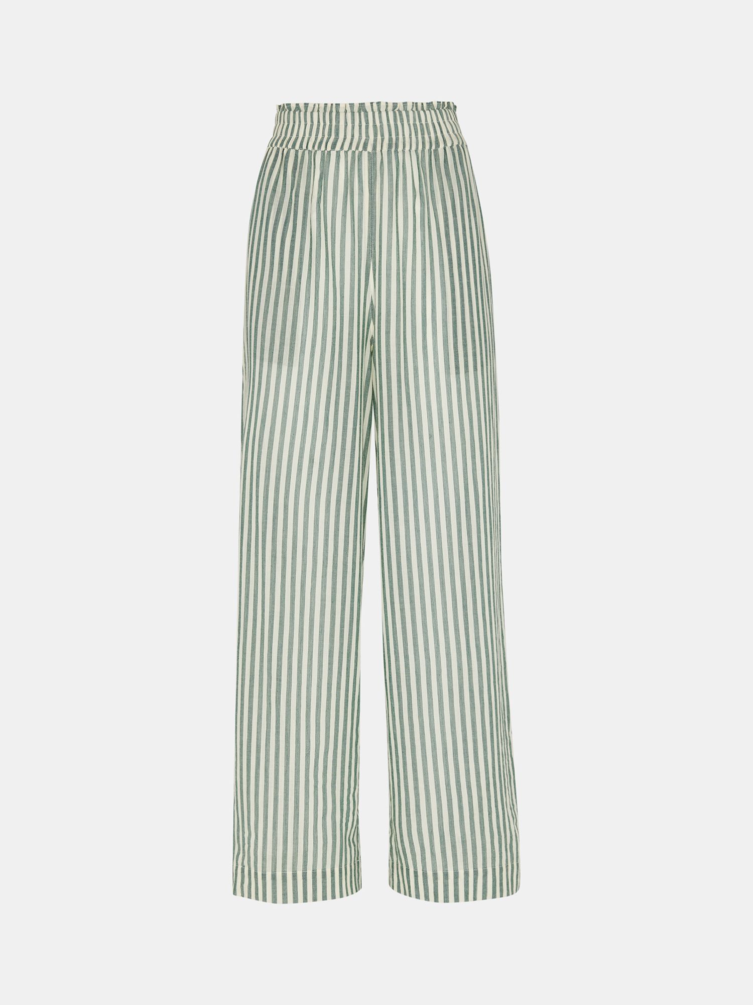 Whistles Stripe Beach Cotton Trousers, Green/White, XS
