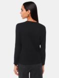 Whistles Ribbed Jersey Button Front Top, Black