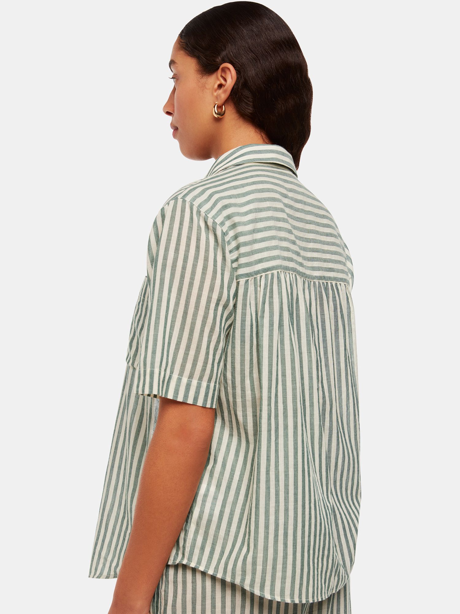 Whistles Striped Cotton Beach Shirt, Green/Multi, XS