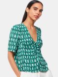 Whistles Linked Smudge Print Tie-Front Top, Green/Multi