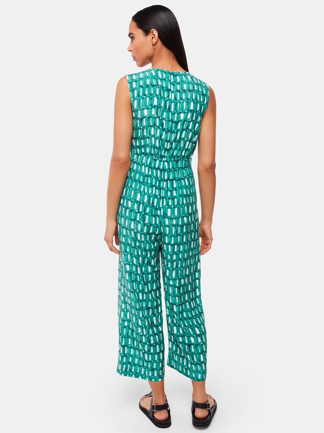 Whistles Petite Linked Smudge Lorna Jumpsuit, Green/Multi, 8