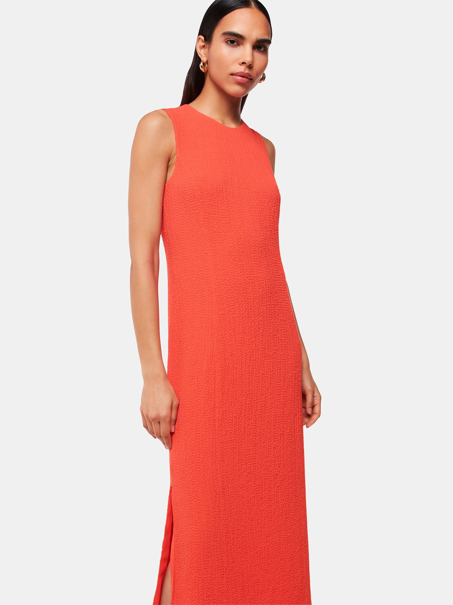 Whistles Erin Textured Midi Dress, Coral, 6