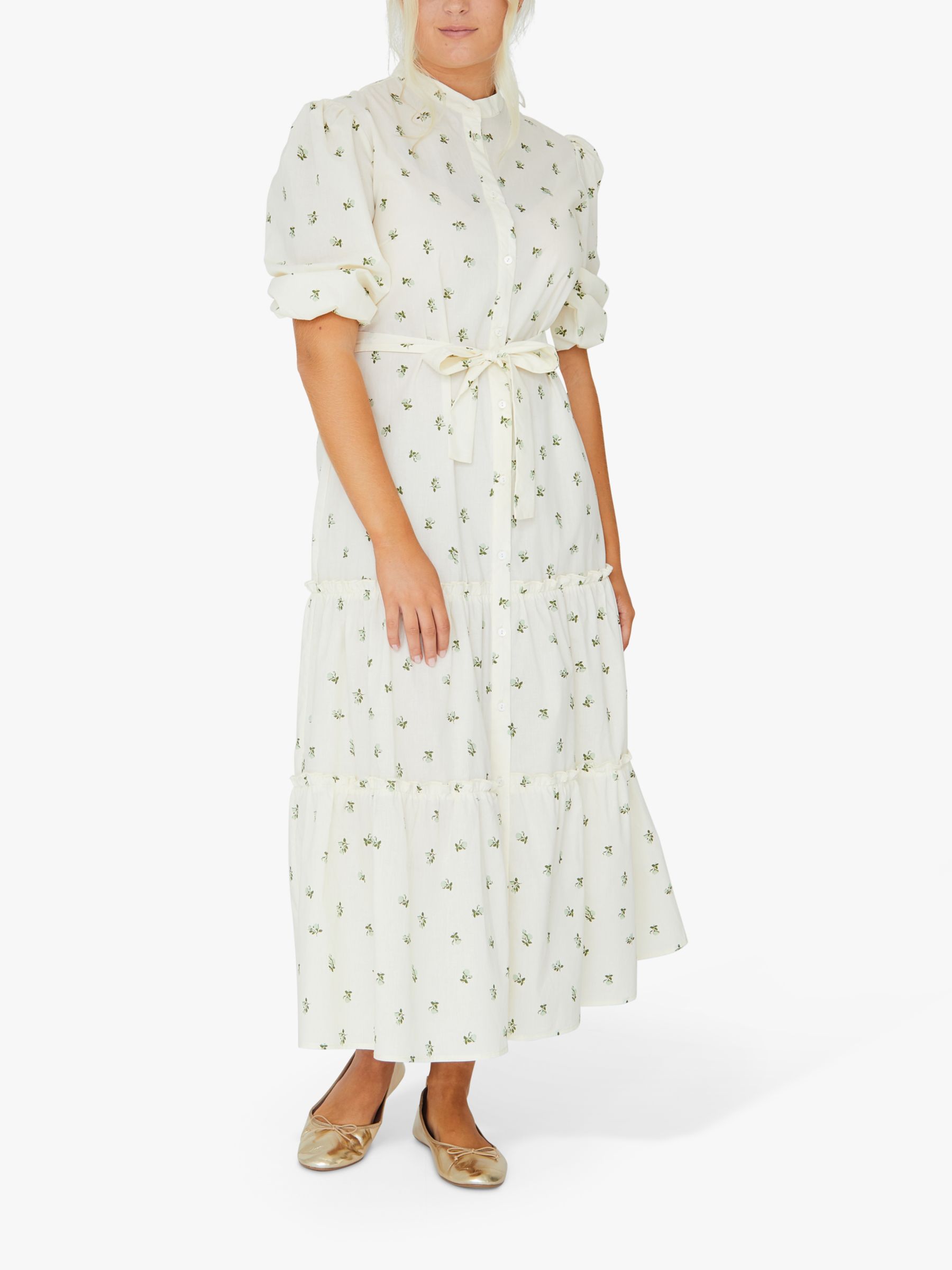 A-VIEW Kate Tiered Floral Maxi Dress, Pale Mint/Off White, 8