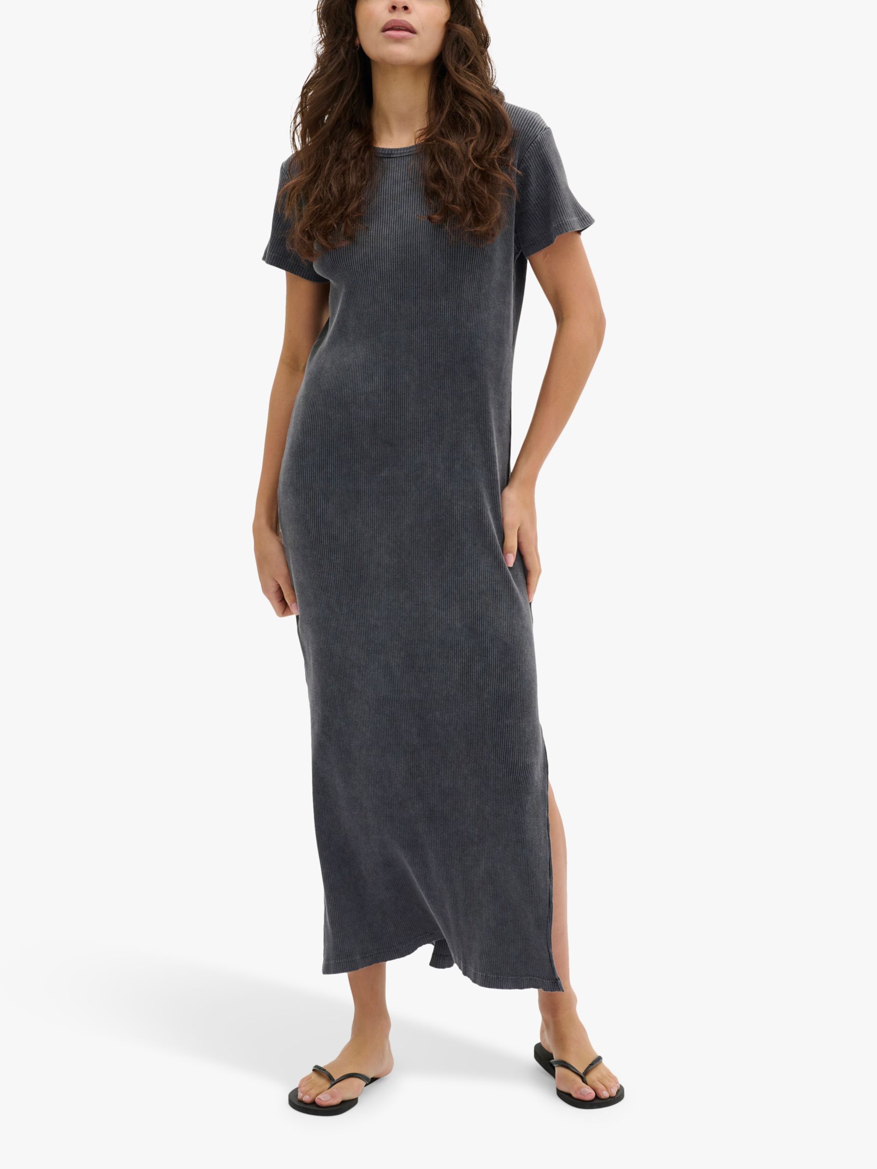 MY ESSENTIAL WARDROBE Ace Ribbed Jersey T-Shirt Maxi Dress, Washed Black, XS