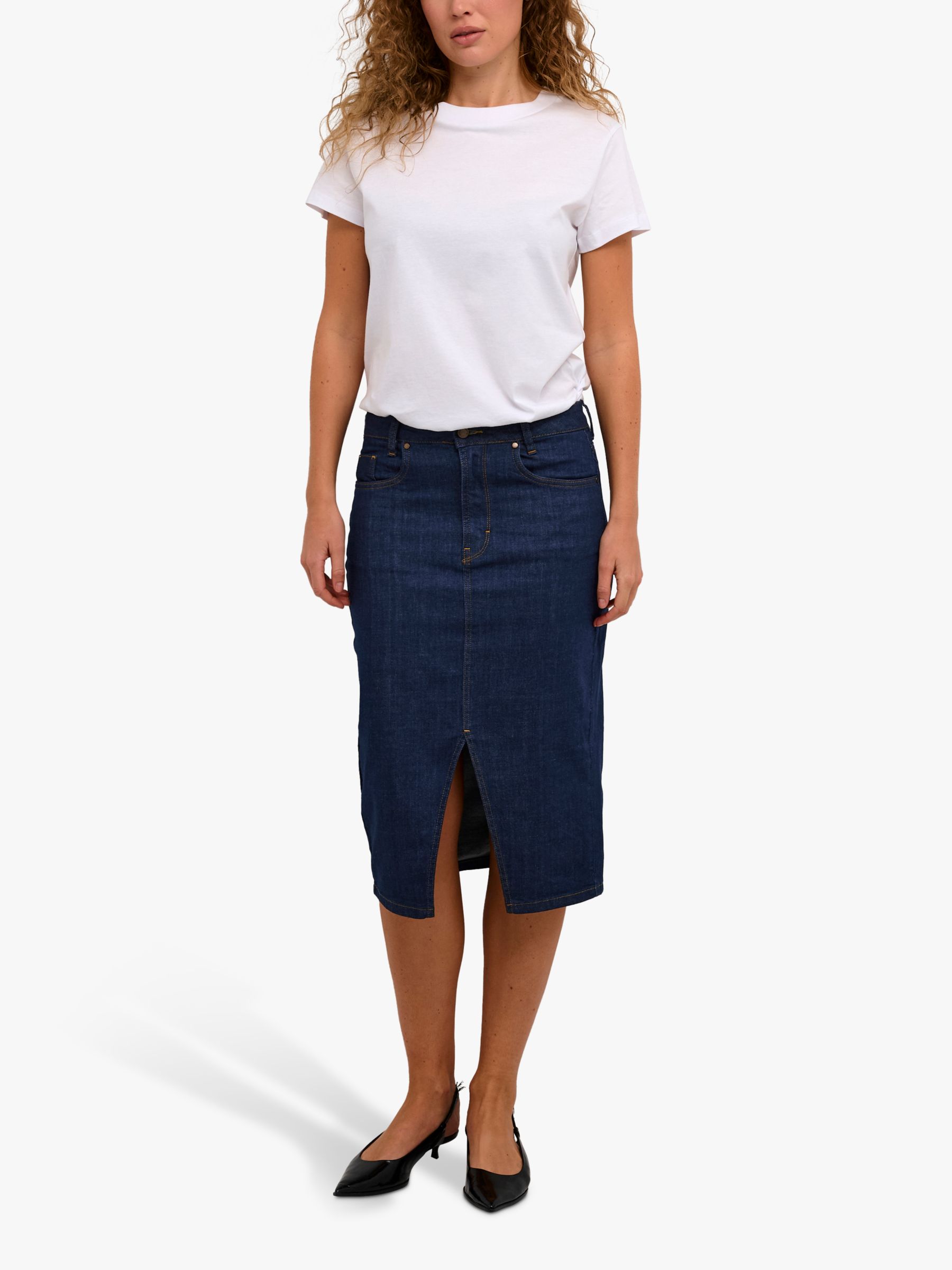 Buy MY ESSENTIAL WARDROBE Dekota Denim High-Waisted Midi Skirt, Dark Blue Online at johnlewis.com