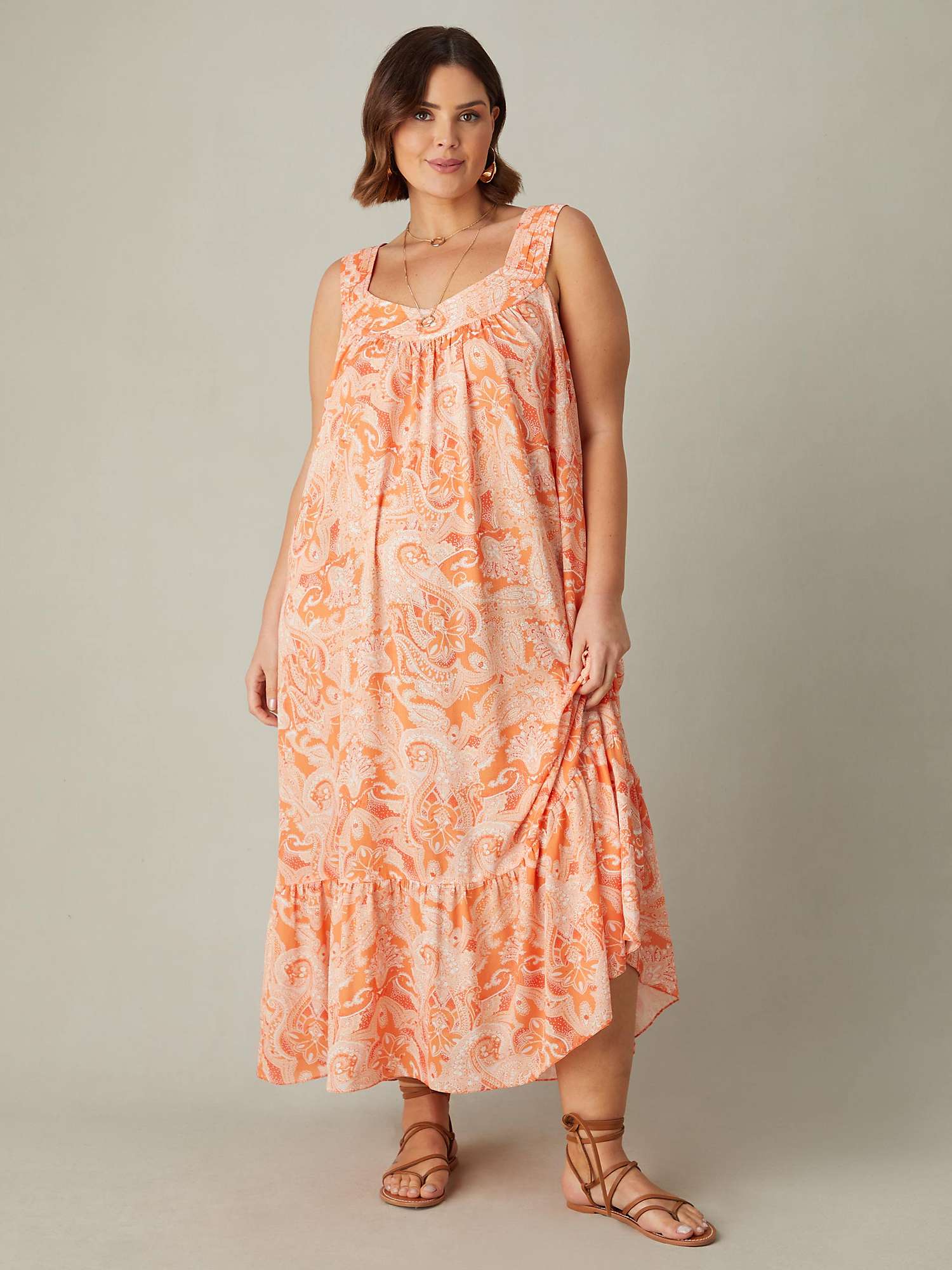 Buy Live Unlimited Curve Paisley Tiered Maxi Dress, Orange Online at johnlewis.com