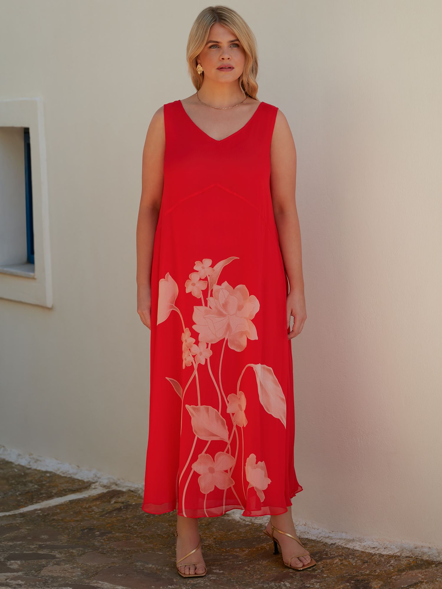 Buy Live Unlimited Curve Floral Print Sleeveless Maxi Dress, Red Online at johnlewis.com