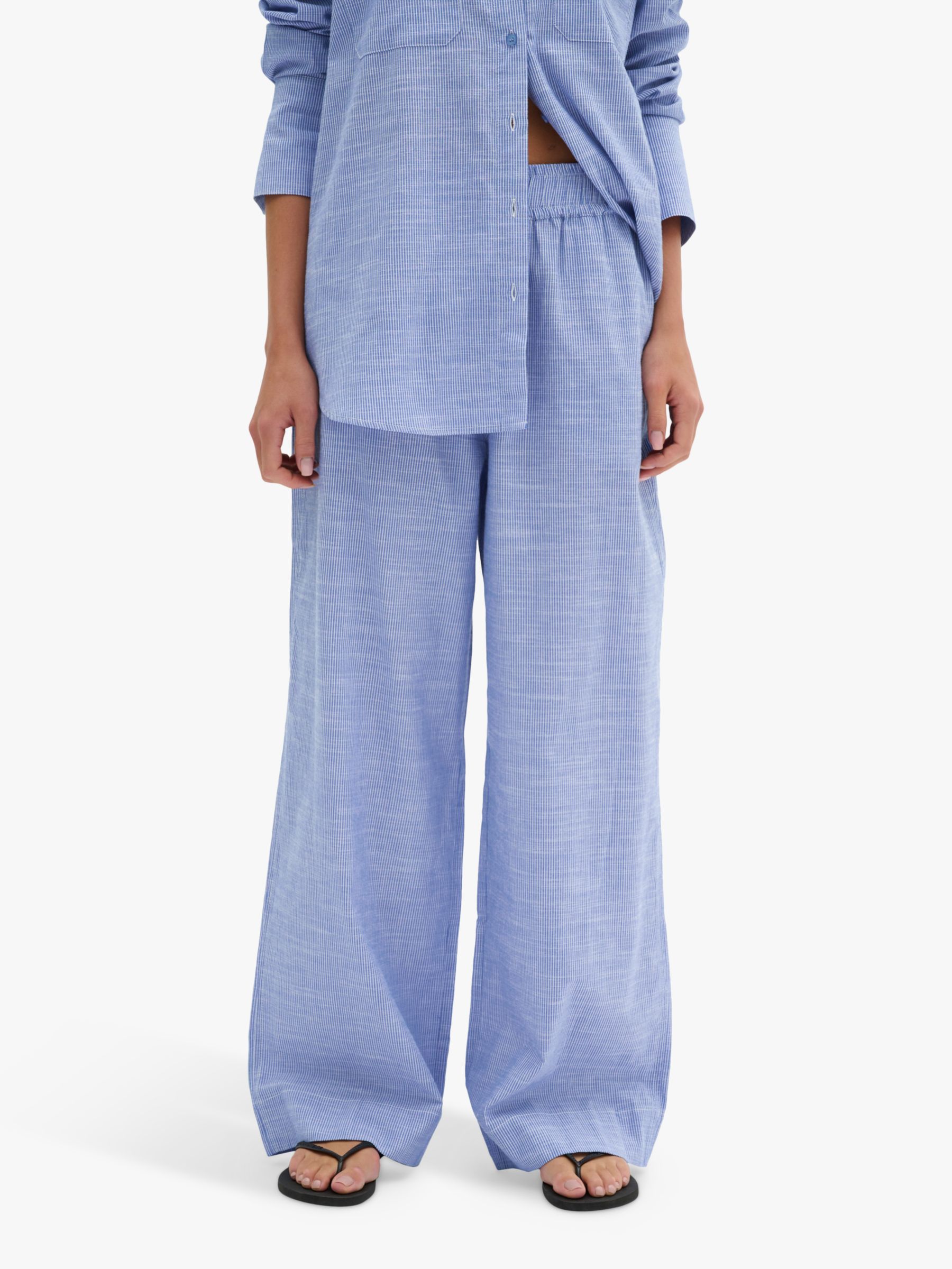 MY ESSENTIAL WARDROBE Skye High Waisted Wide Leg Trousers, Delft Blue Striped, 8
