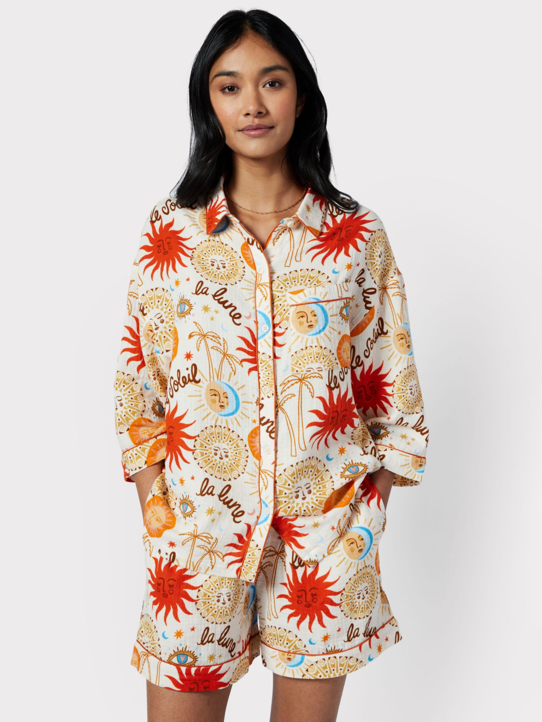 Buy Chelsea Peers Sun & Moon Print Oversized Short Pyjamas, Off White/Multi Online at johnlewis.com