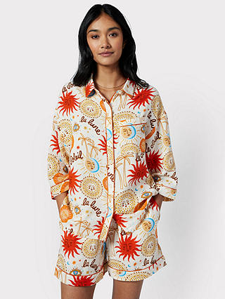 Chelsea Peers Sun & Moon Print Oversized Short Pyjamas, Off White/Multi