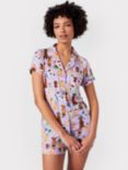 Chelsea Peers Dog Print Short Jersey Pyjamas, Lilac/Multi