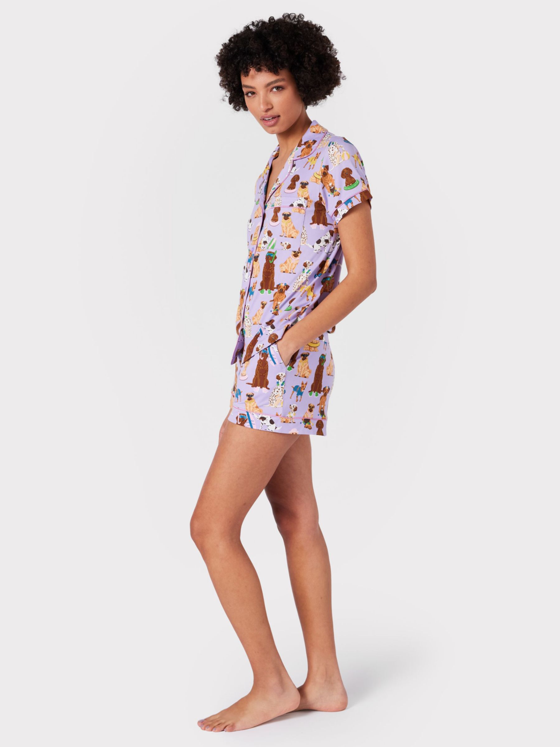 Buy Chelsea Peers Dog Print Short Jersey Pyjamas, Lilac/Multi Online at johnlewis.com