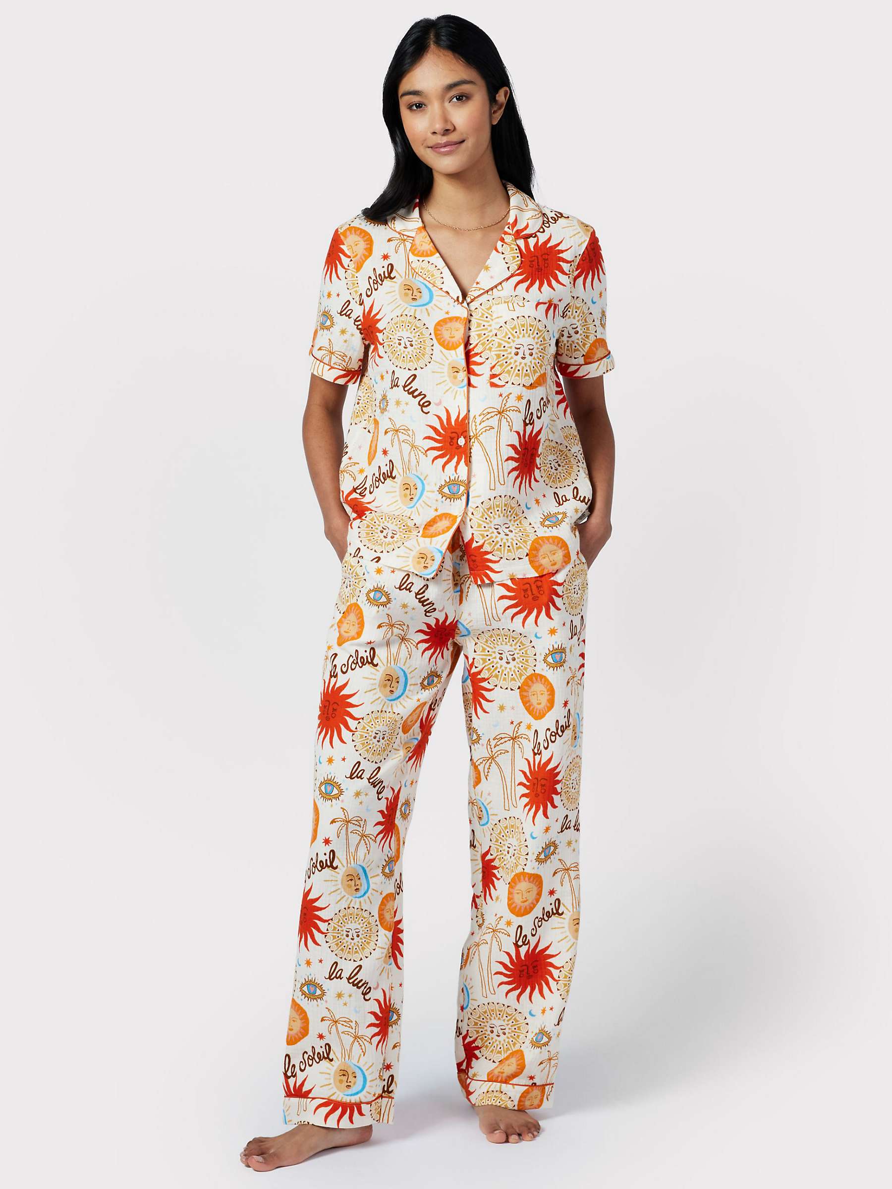 Buy Chelsea Peers Sun & Moon Print Short Sleeve Long Pyjamas, Off White/Multi Online at johnlewis.com