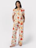 Chelsea Peers Sun & Moon Print Short Sleeve Long Pyjamas, Off White/Multi