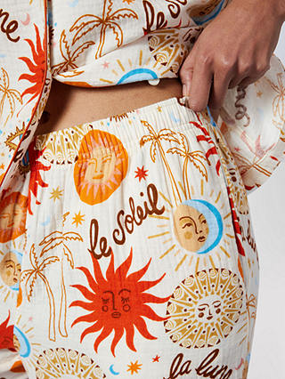 Chelsea Peers Sun & Moon Print Short Sleeve Long Pyjamas, Off White/Multi