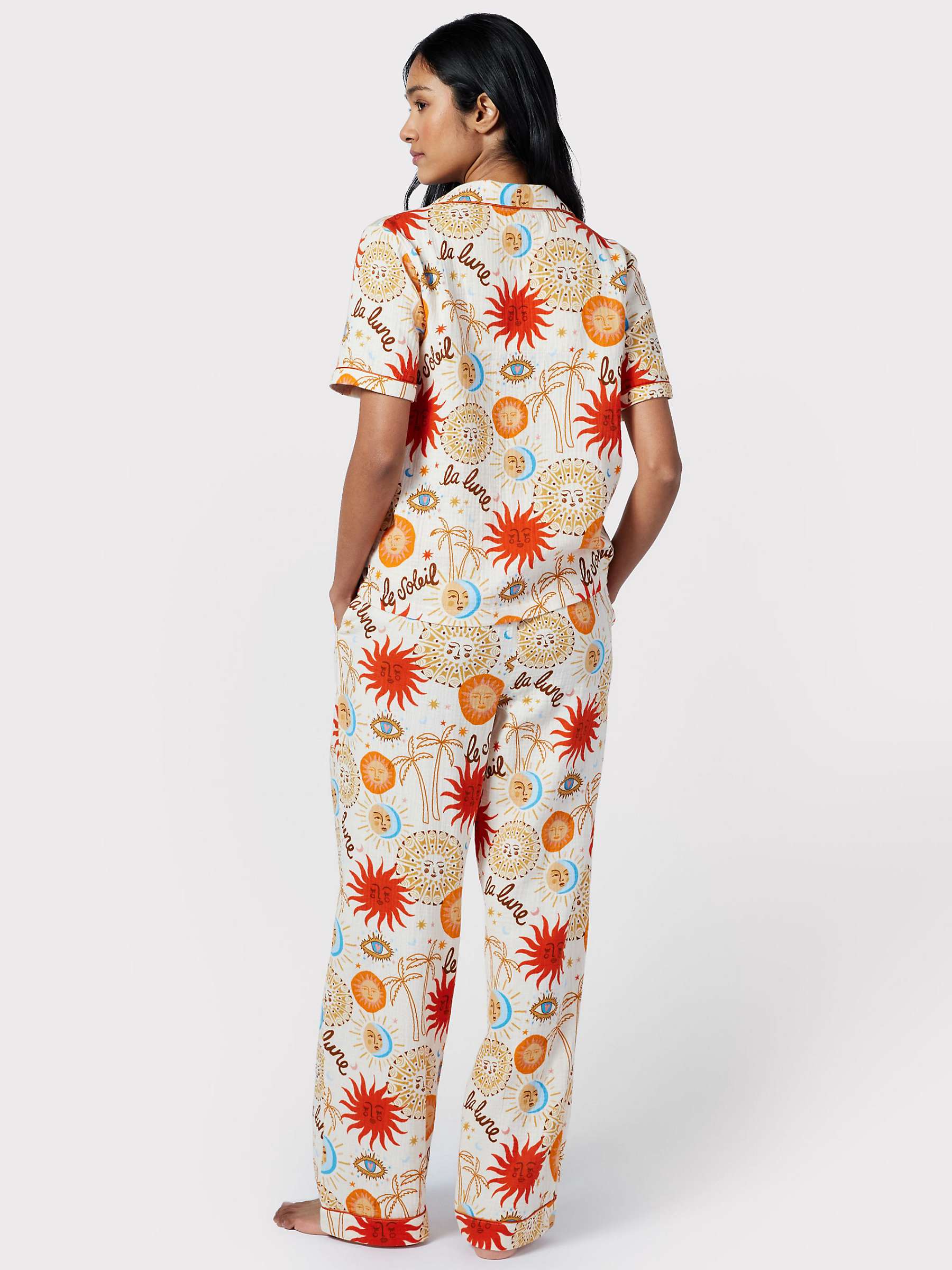 Buy Chelsea Peers Sun & Moon Print Short Sleeve Long Pyjamas, Off White/Multi Online at johnlewis.com