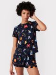 Chelsea Peers Curve Star Sign Print Short Pyjama Set, Navy/Multi