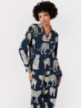 Chelsea Peers Organic Cotton Leopard Long Pyjama Set, Navy