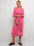 KAFFE Milia Midi Length Kaftan Linen Blend Dress, Hot Pink