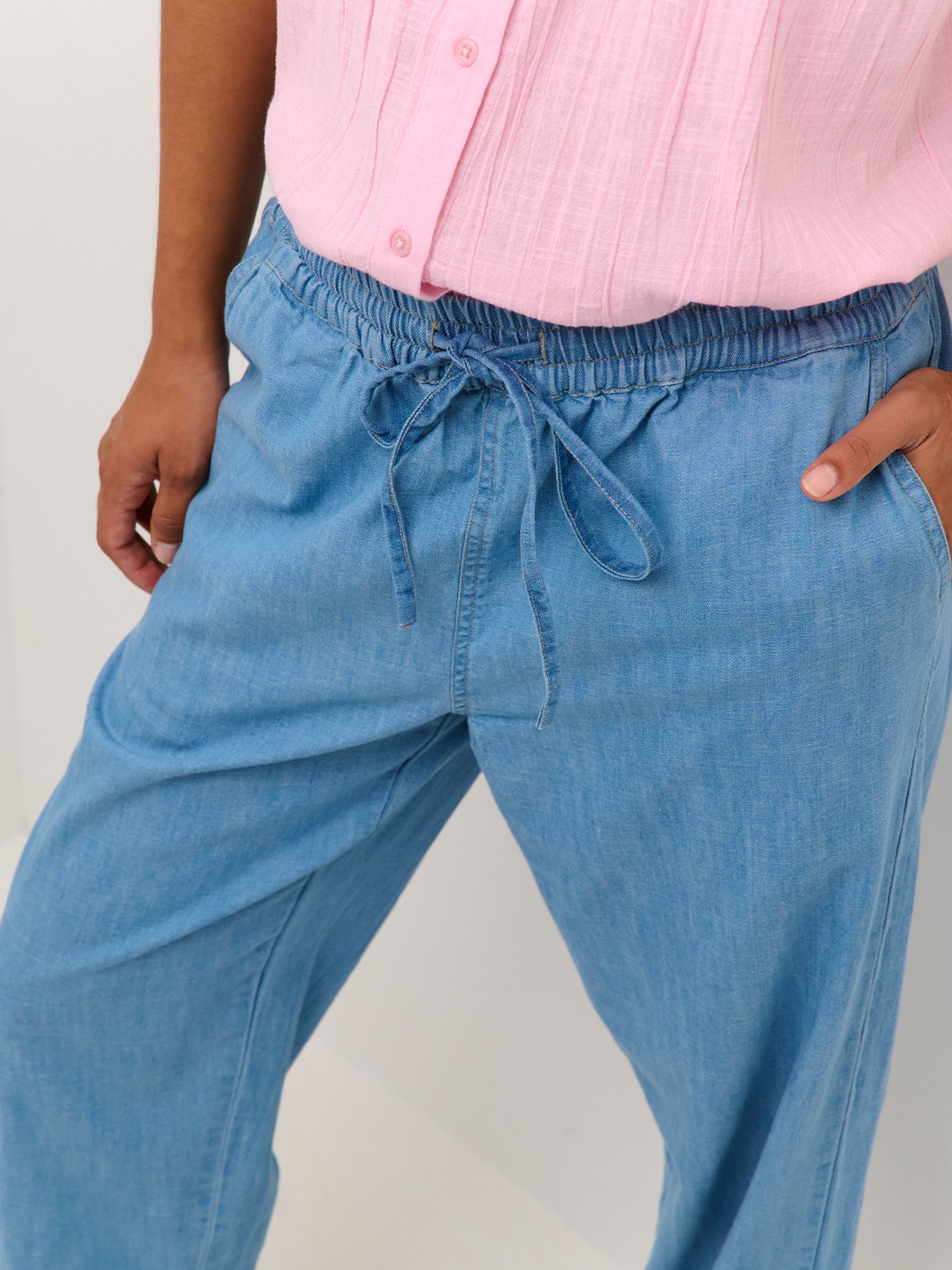 KAFFE Louise Cropped Elastic Waist Trousers, Medium Blue, 8