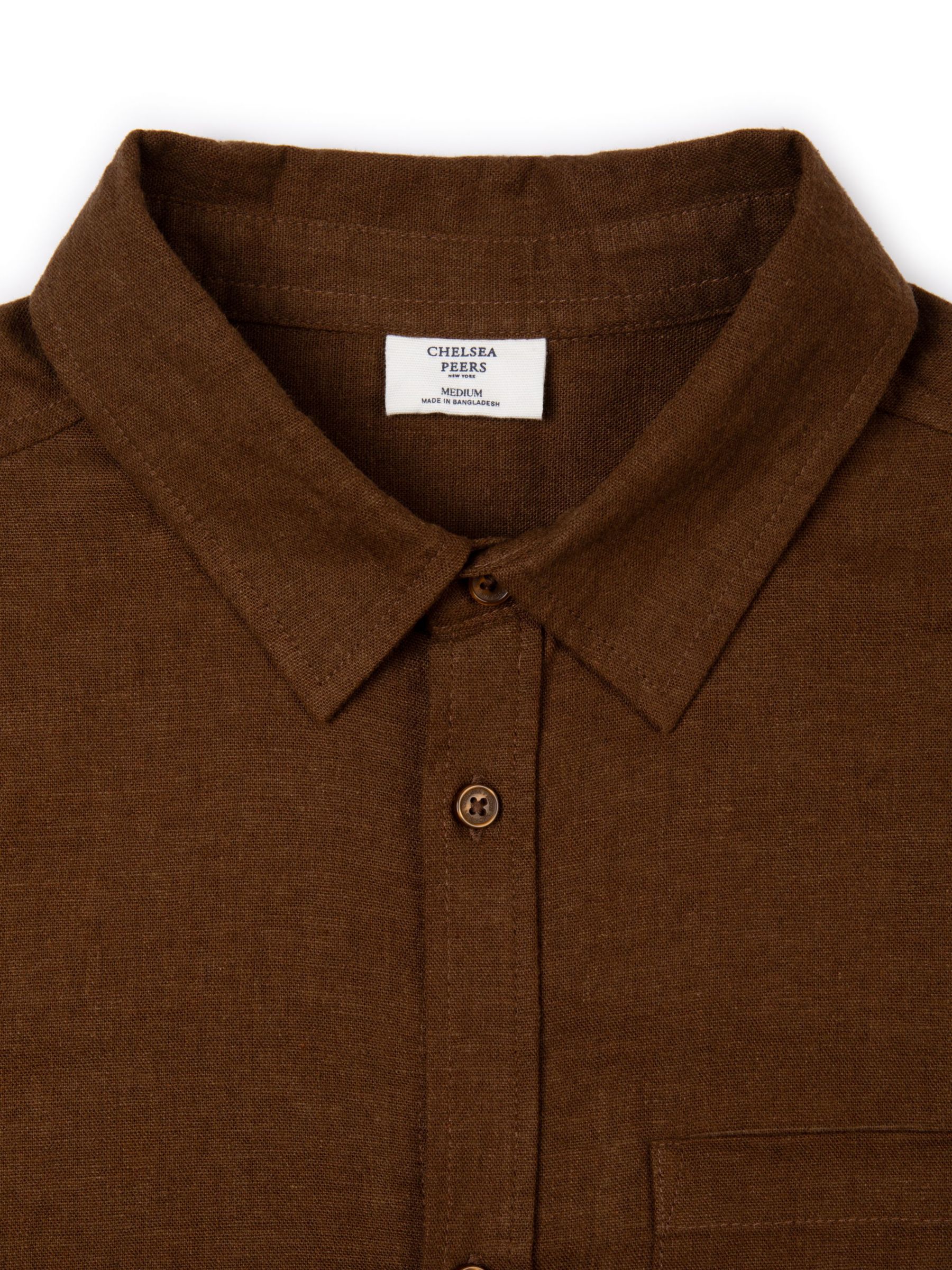 Chelsea Peers Linen Blend Long Sleeve Shirt, Brown, S