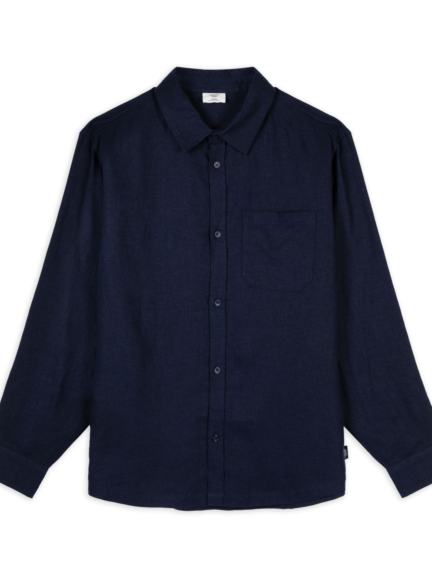 Chelsea Peers Linen Blend Long Sleeve Shirt, Navy, S