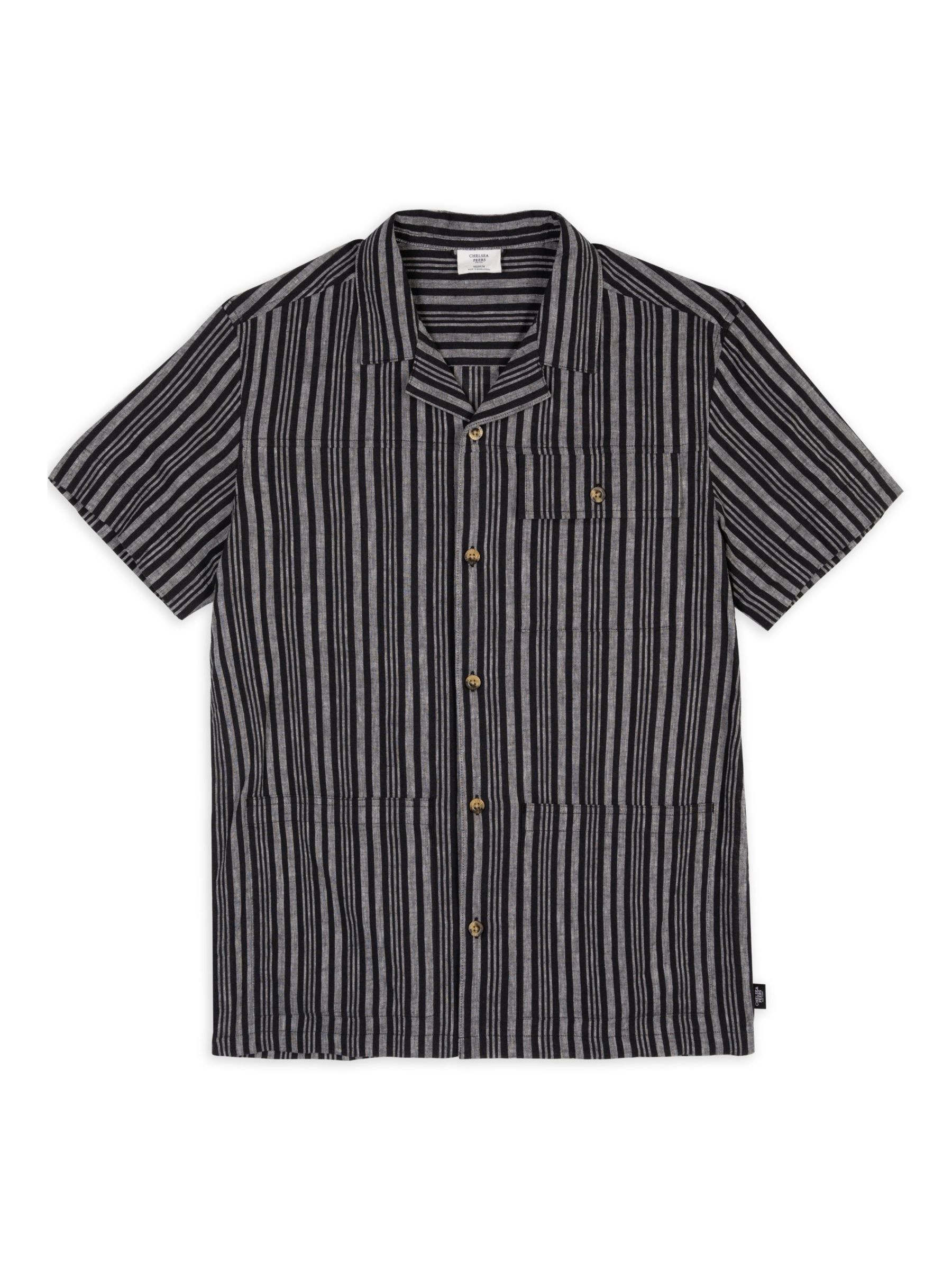 Chelsea Peers Linen Blend Stripe Shirt, Black/White, L