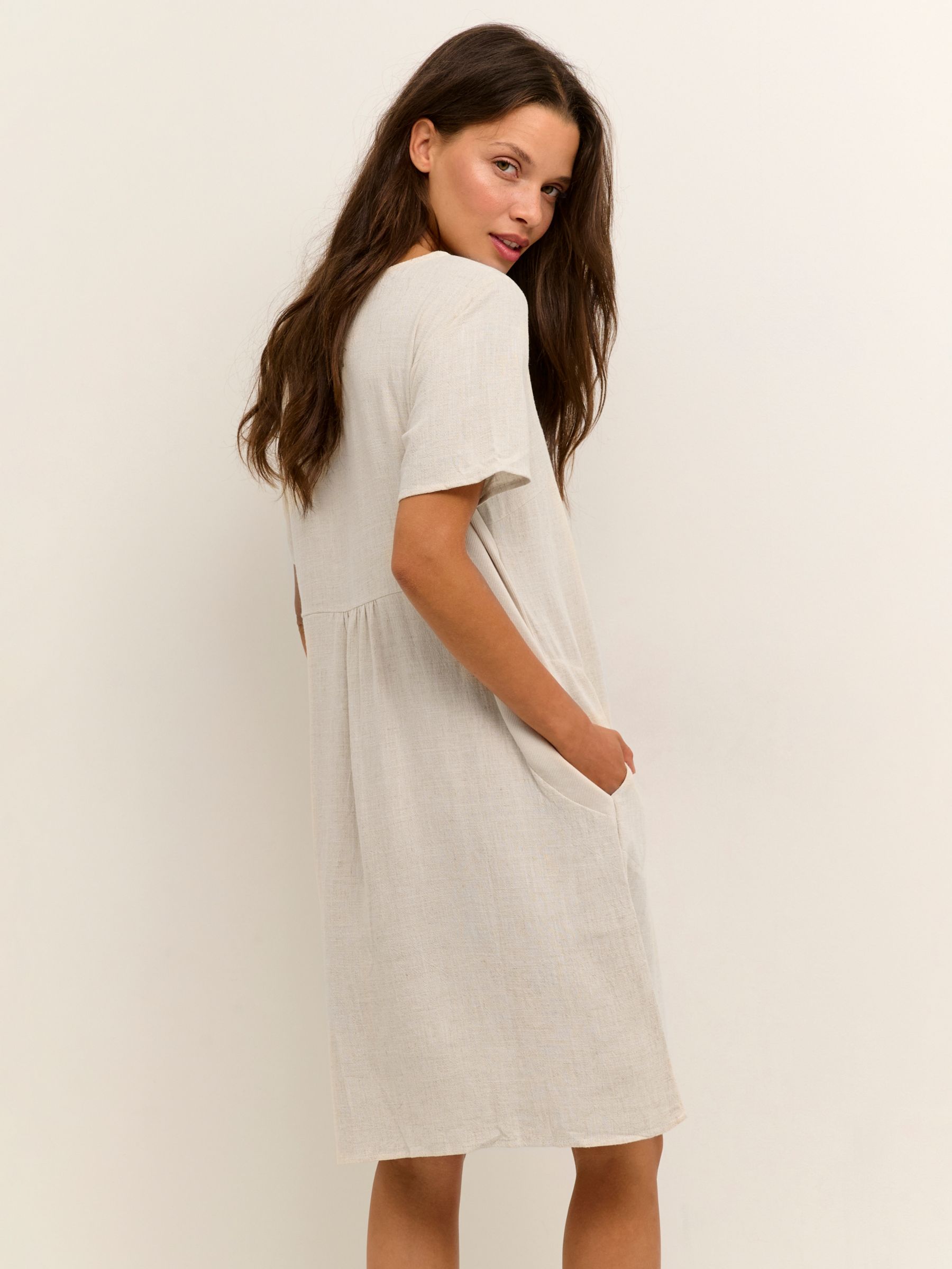 KAFFE Liny Linen Blend T-Shirt Dress, Light Sand Linen, 10