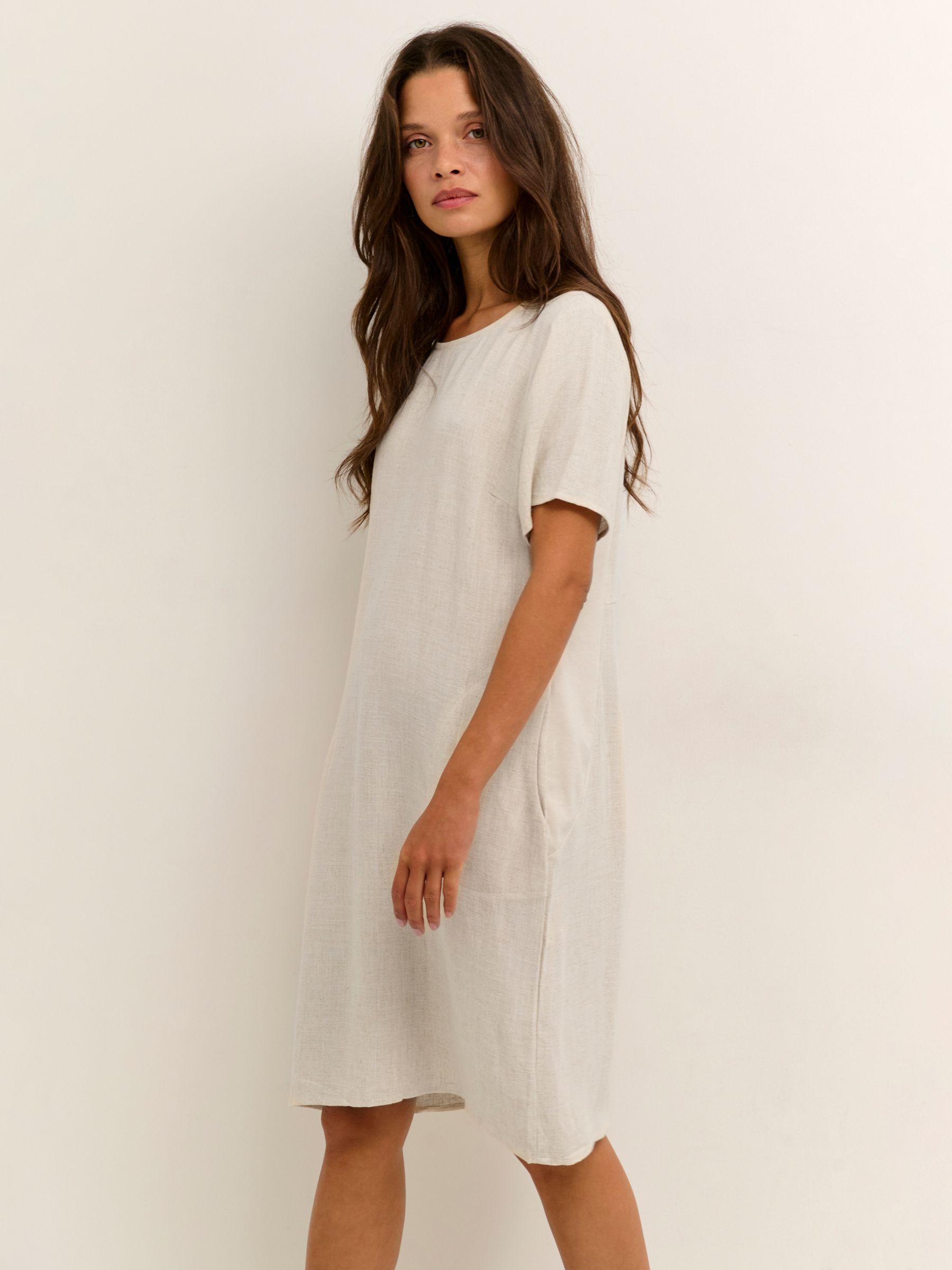 KAFFE Liny Linen Blend T-Shirt Dress, Light Sand Linen, 10