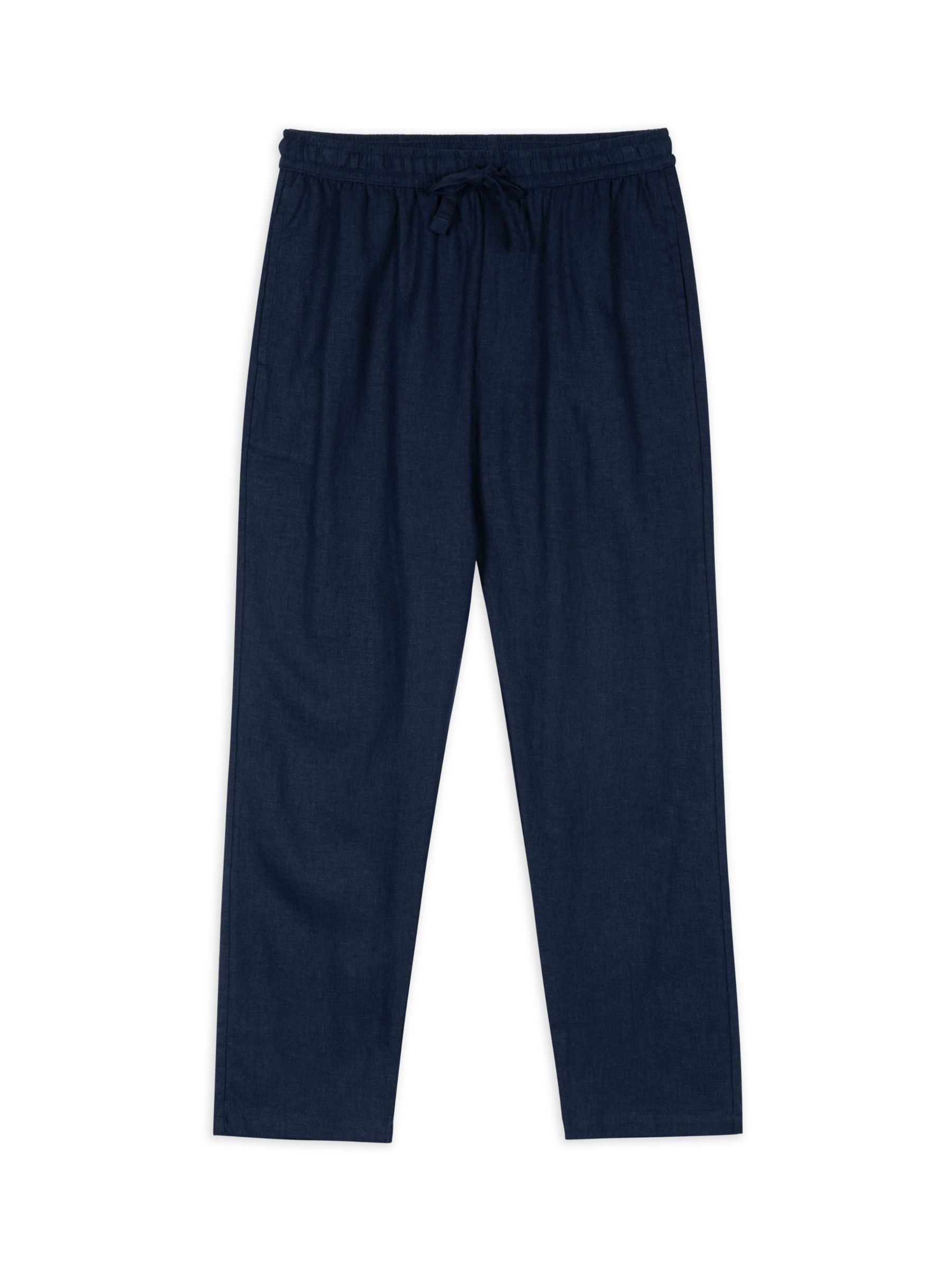 Chelsea Peers Linen Blend Relaxed Trousers, Navy, L