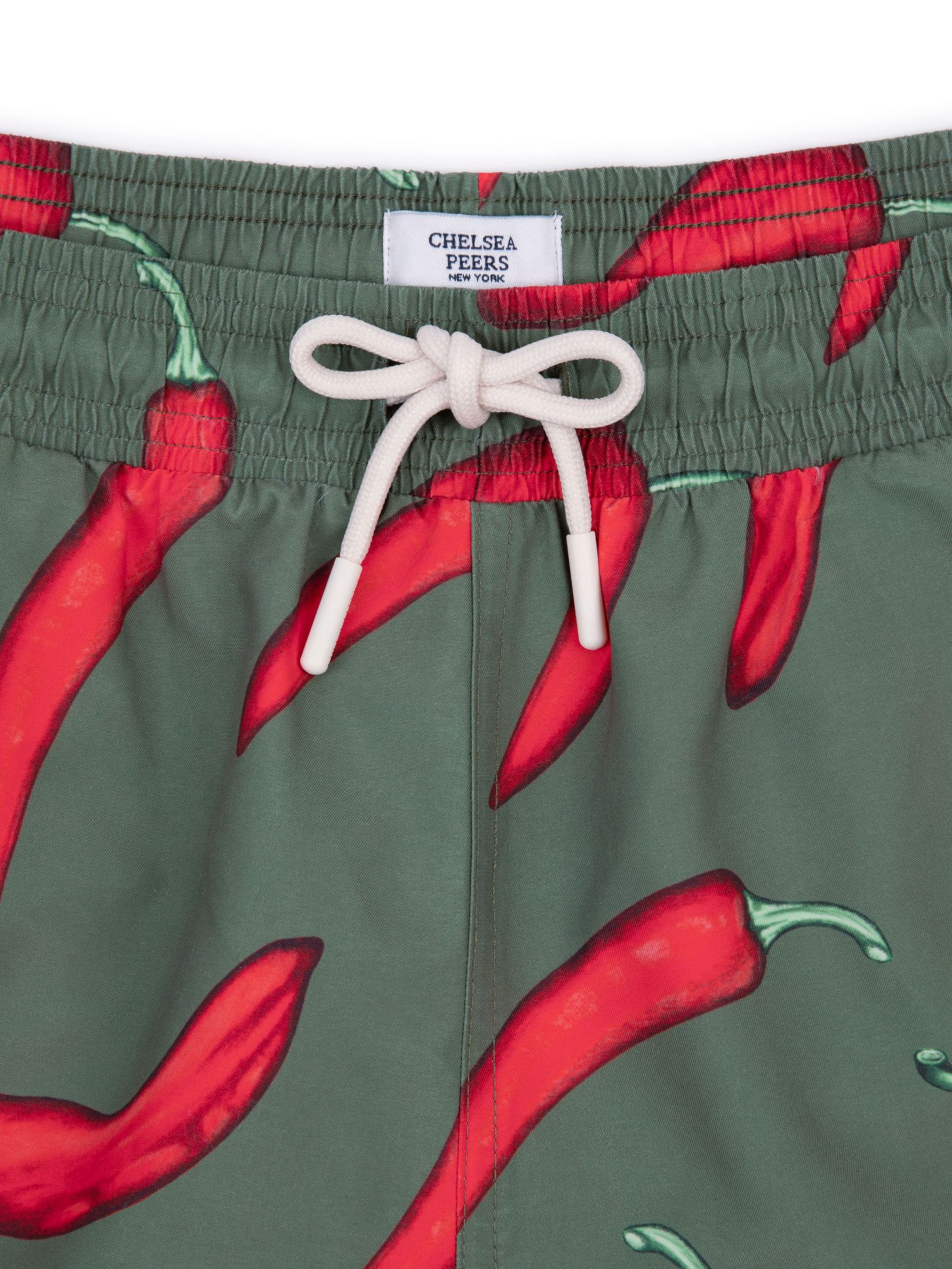 Chelsea Peers Chilli Pepper Print Swim Shorts, Khaki/Red, L