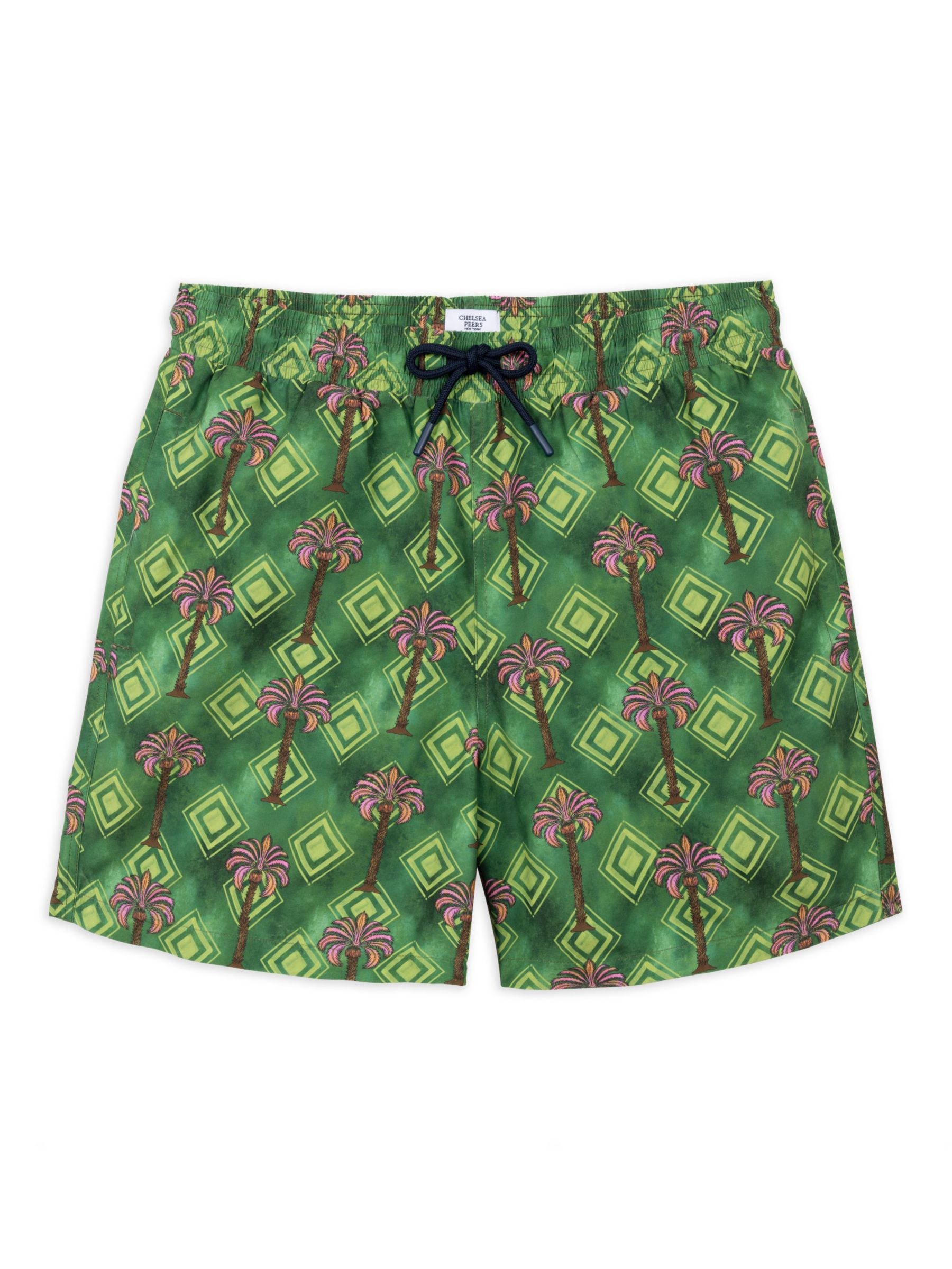 Chelsea Peers Geometric Palm Print Swim Shorts, Khaki/Multi, L