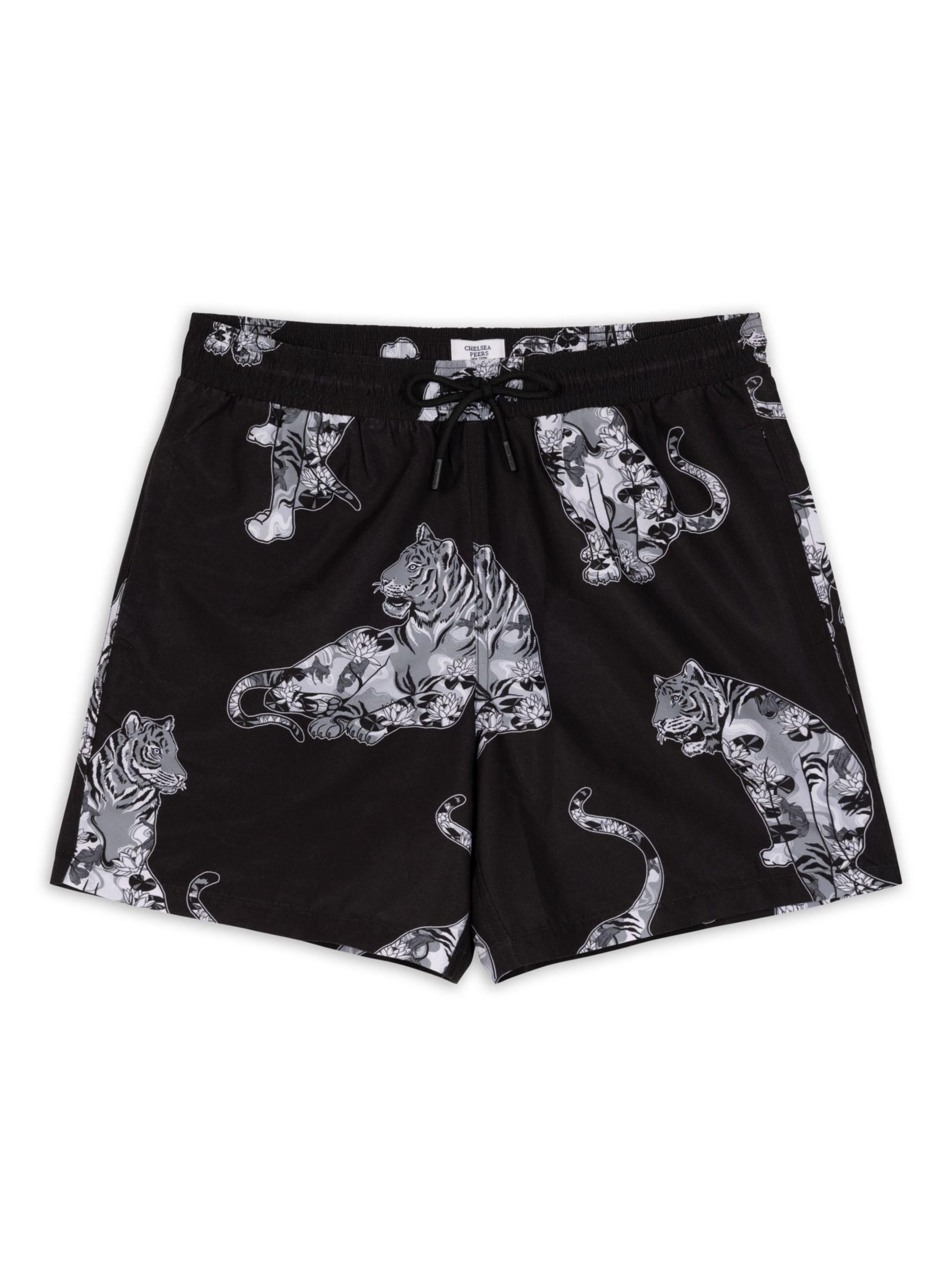 Chelsea Peers Lotus Tiger Print Swim Shorts, Black/White, L