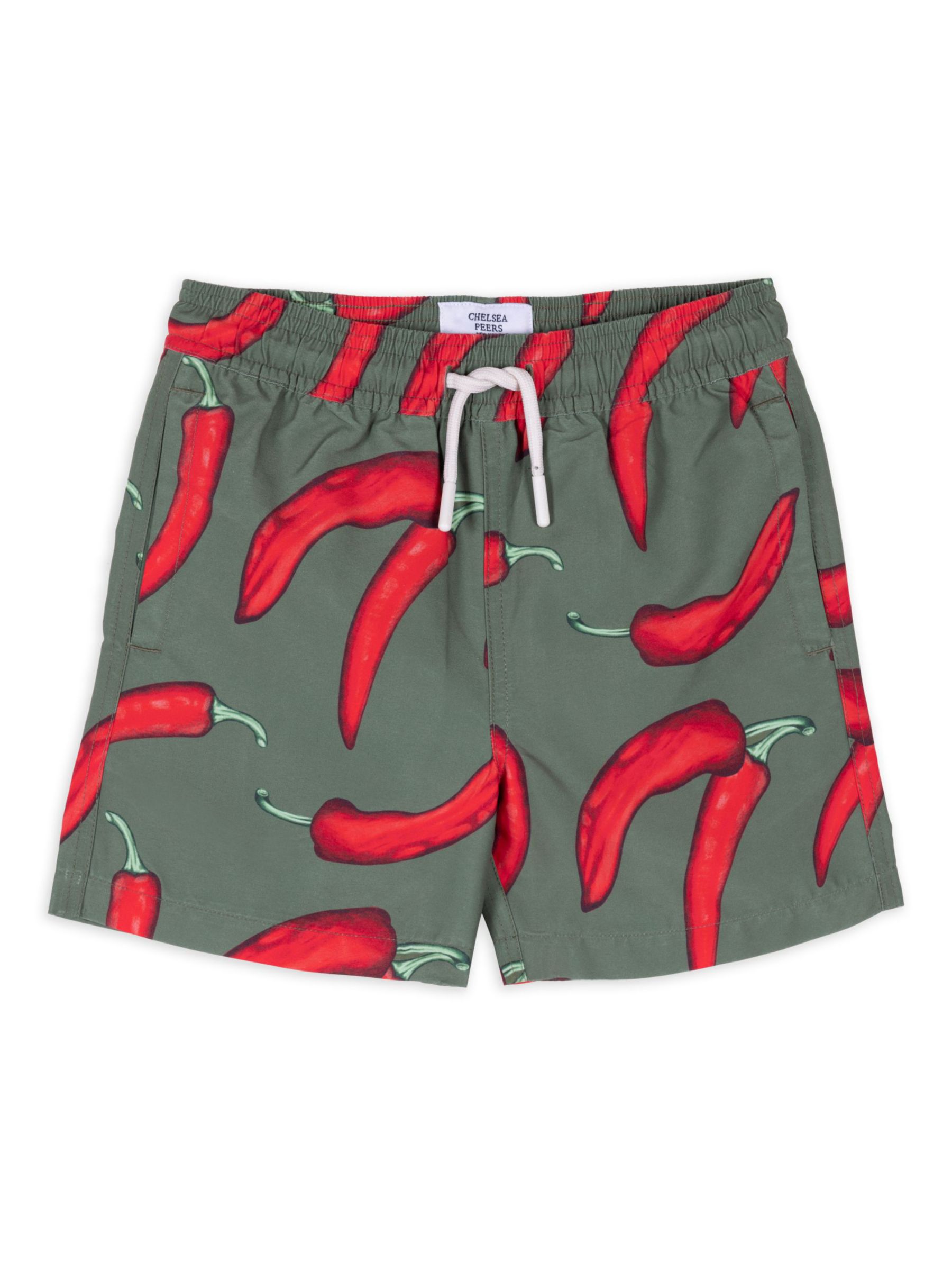 Chelsea Peers Kids' Chilli Pepper Print Swim Shorts, Khaki/Red, 1-2 years