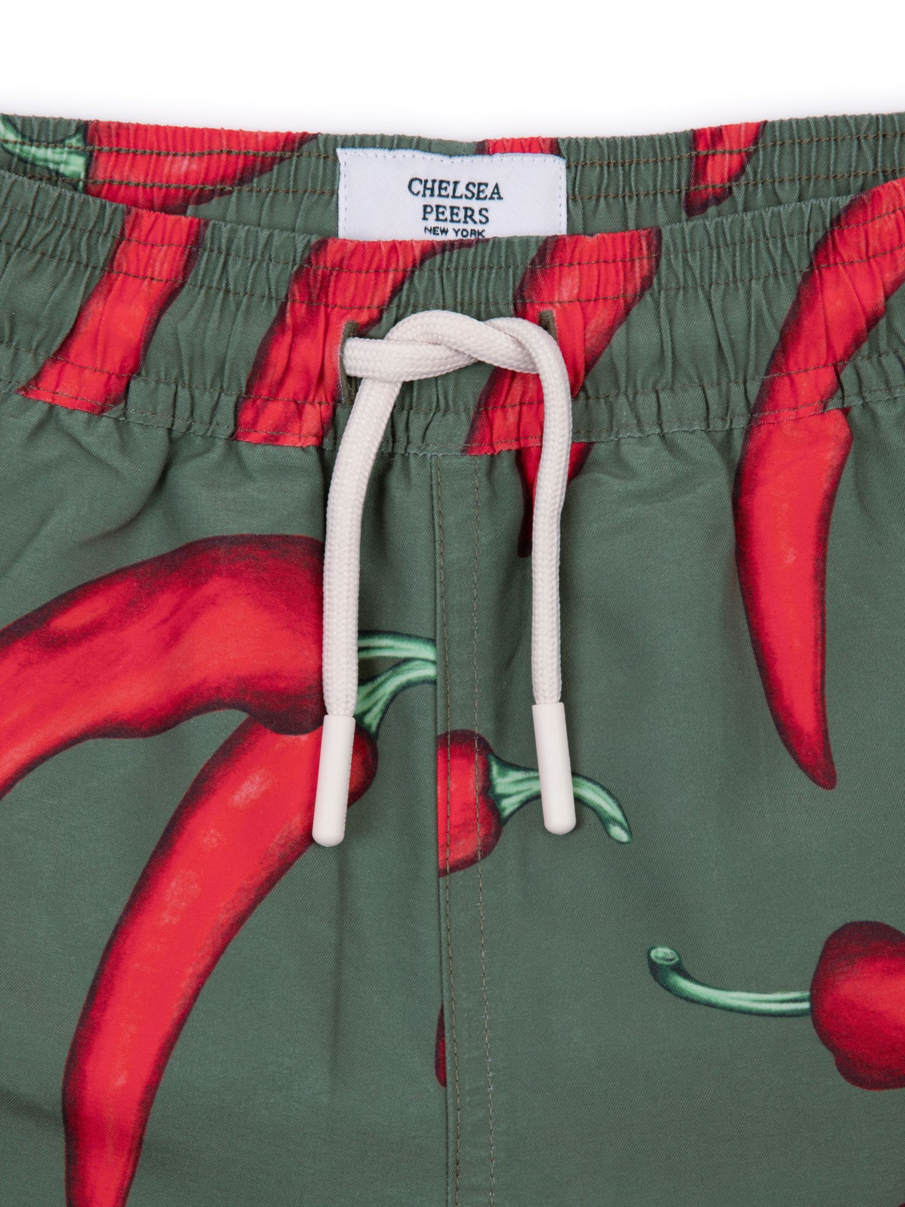 Chelsea Peers Kids' Chilli Pepper Print Swim Shorts, Khaki/Red, 1-2 years