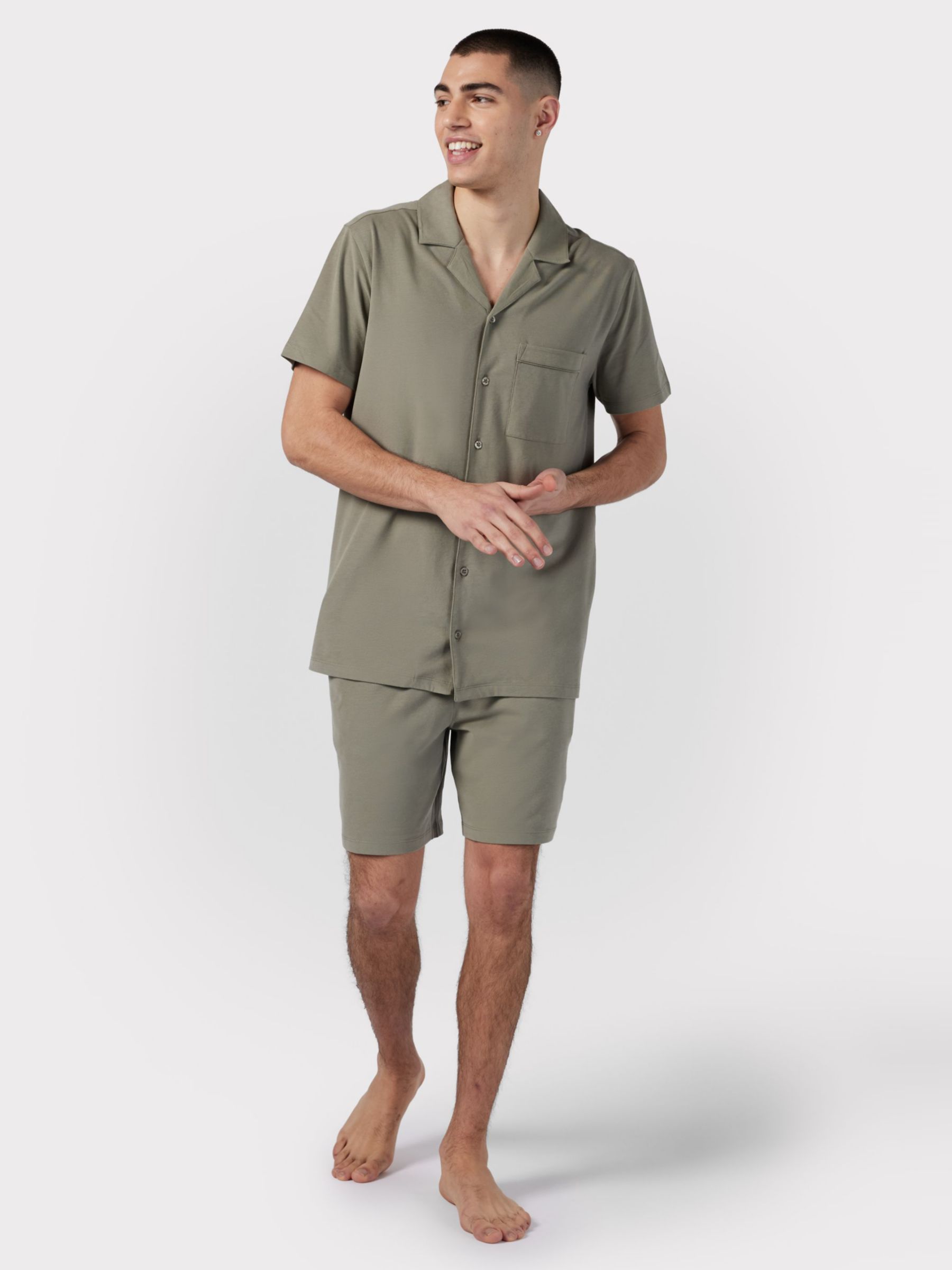Chelsea Peers Organic Cotton Shorts Pyjama Set, Green, L