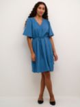 KAFFE Elise V-Neck Belted Knee Length Dress, Denim Blue