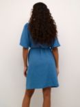KAFFE Elise V-Neck Belted Knee Length Dress, Denim Blue