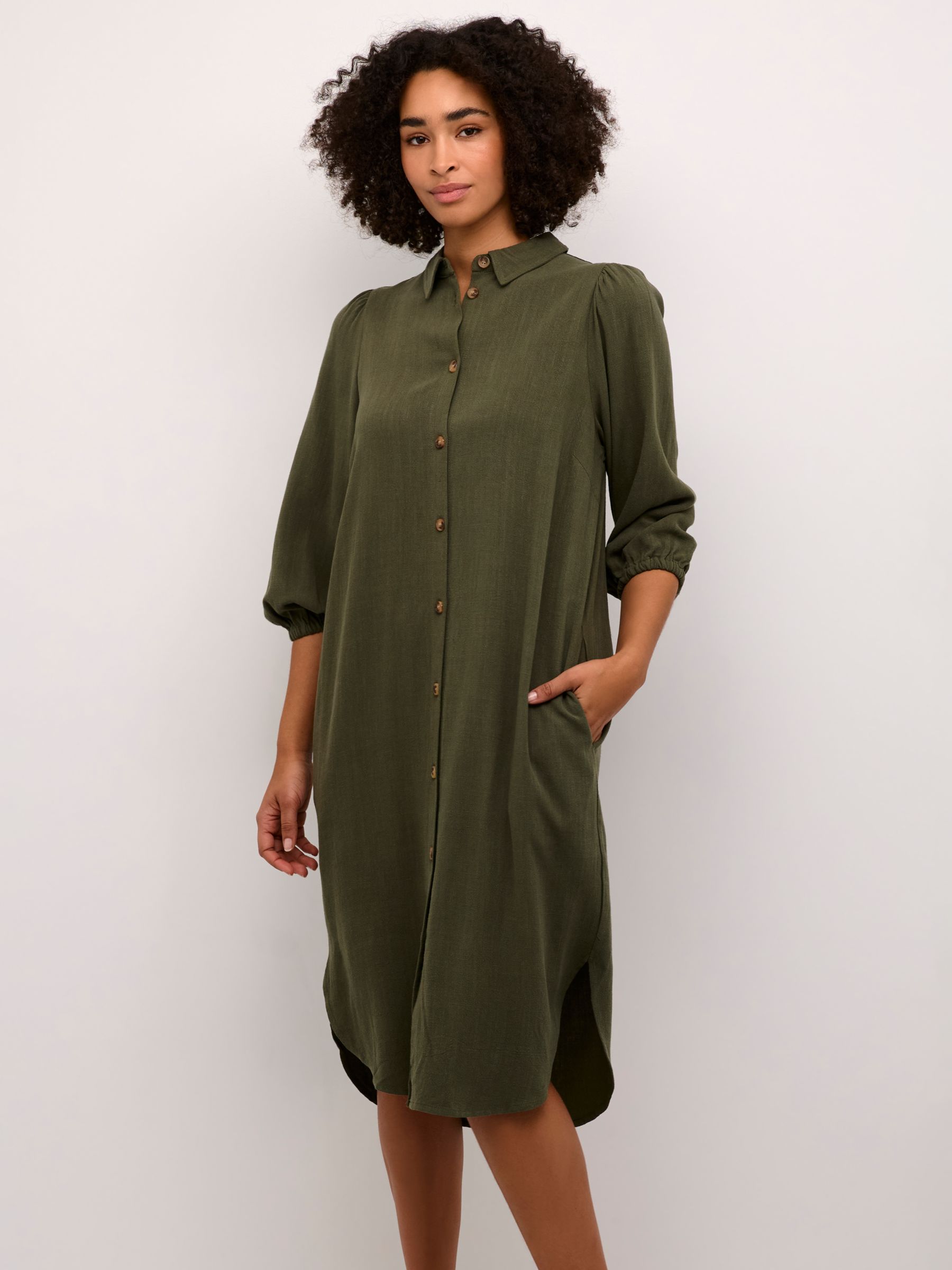 KAFFE Liny Linen Blend Shirt Dress, Forest Night, 8